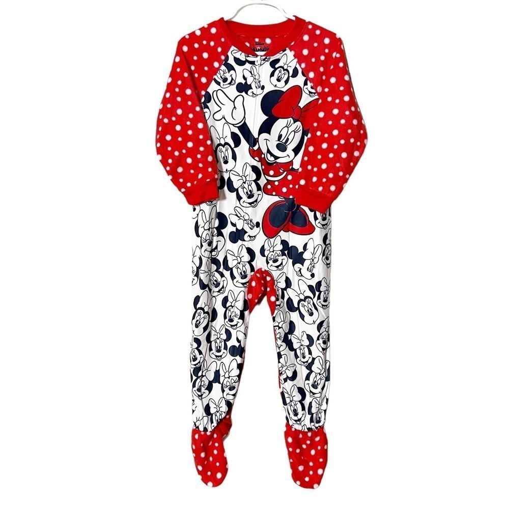 DISNEY Junior Minnie Mouse Pajama Girls Baby Red White Blanket Sleeper 4T New